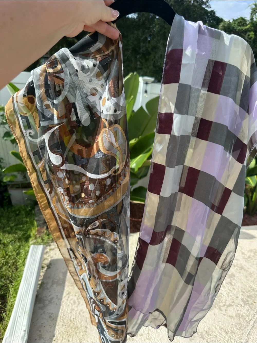 Lightweight Patterned Women's Scarfs - Purple & Brown